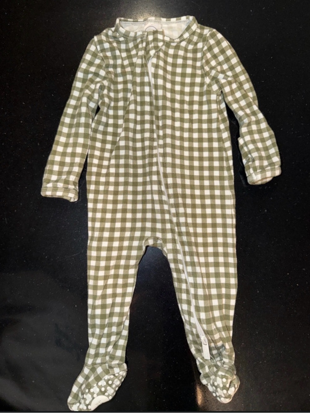 Green Gingham One-Piece Footed Pajamas